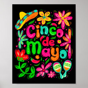 Póster Feliz cinco de mayo sombrero mexicano margarita