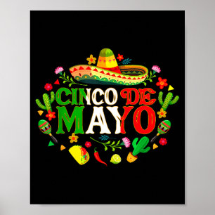 Póster Feliz cinco de mayo sombrero mexicano margaritaFel