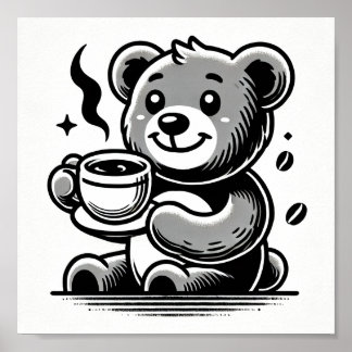 Póster Feliz con el café