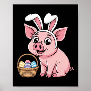 Póster Feliz conejo orejas de cerdo huevos de Pascua para