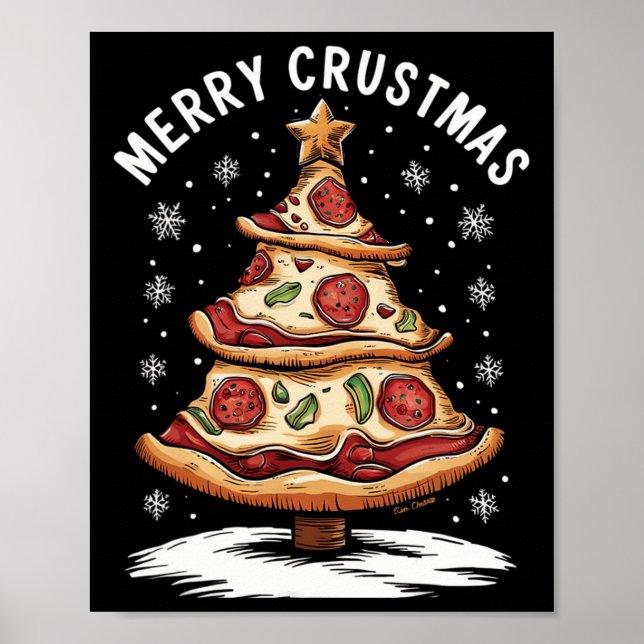 Póster Feliz Crustmas Pizza Árbol de Navidad Navidad Navi (Frente)