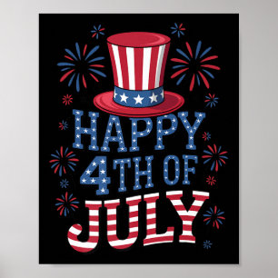 Póster Feliz cuatro de julio bandera estadounidense patri