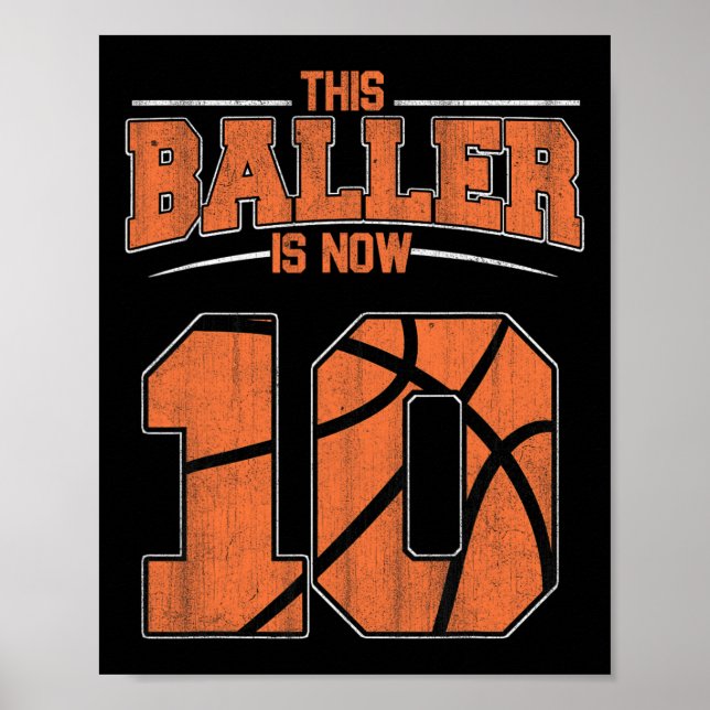 Póster Feliz cumpleaños 10 niños de básquetbol de 10 años (Frente)