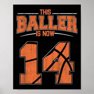 Póster Felíz cumpleaños 14 años de edad para niños de bal