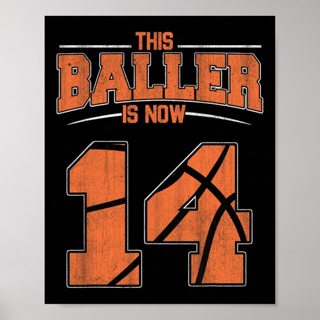 Póster Felíz cumpleaños 14 años de edad para niños de bal (Frente)