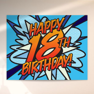 Póster FELIZ CUMPLEAÑOS 18 Comic Book Pop Art azul