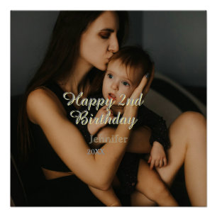 Póster Feliz cumpleaños 2 niños bebé madre amarillo gris 
