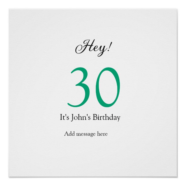 Póster Feliz cumpleaños 30 letras negritas verdes negras (Anverso)