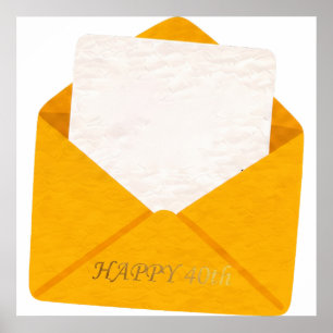 Póster Feliz cumpleaños 40 sobre dorado Envelope Nota en