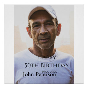 Póster Feliz cumpleaños 50 nombre foto año hombre simple 