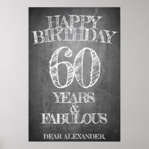 Póster Feliz cumpleaños - 60 años y fabuloso en chalkboar