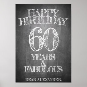 Póster Feliz cumpleaños - 60 años y fabuloso en tiza