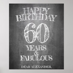 Póster Feliz cumpleaños - 60 años y fabuloso en tiza