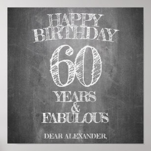 Póster Feliz cumpleaños - 60 años y fabuloso en tiza