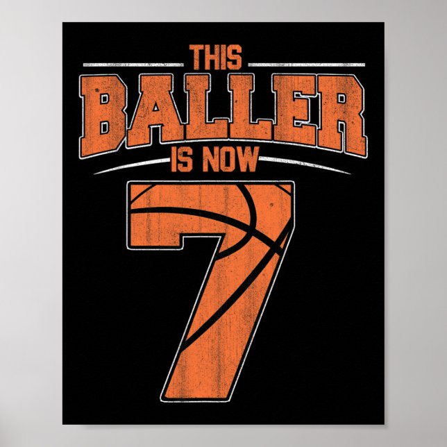 Póster Feliz cumpleaños 7 niños de baloncesto de 7 años (Frente)