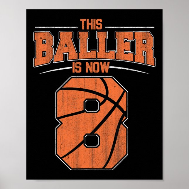 Póster Feliz cumpleaños 8 niños de baloncesto de 8 años E (Frente)