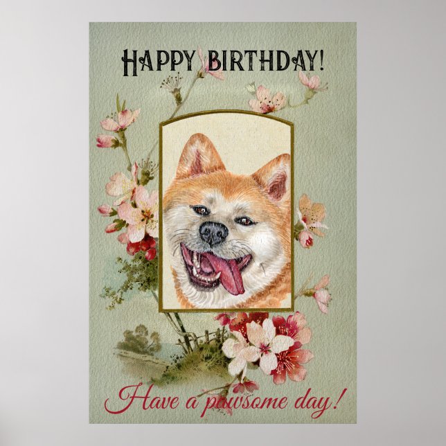 Póster Feliz cumpleaños a Akita inu (Frente)