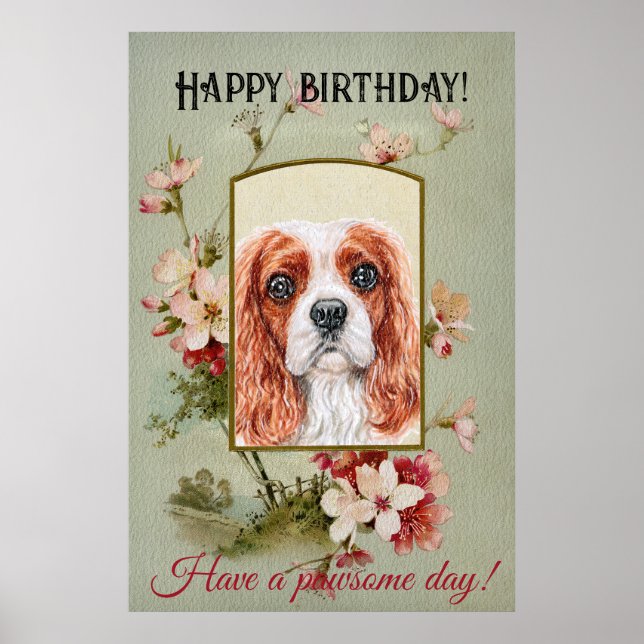 Póster Feliz cumpleaños a King Charles Spaniel (Frente)