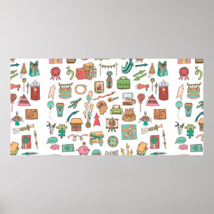 Póster Feliz cumpleaños a los elementos de la oficina en