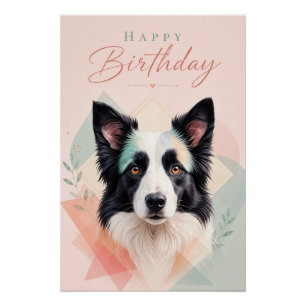 Póster Feliz Cumpleaños Adorable Perro Blanco Negro Retra