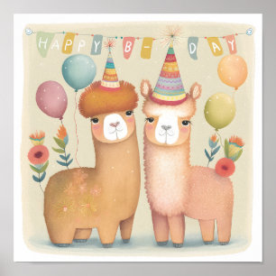 Póster Feliz cumpleaños Alpacas