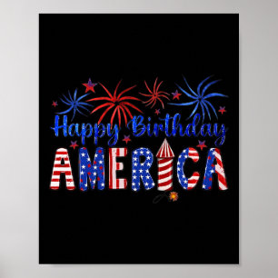 Póster Feliz Cumpleaños America Fuegos Artificiales Bande