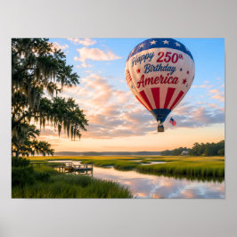 Póster Feliz Cumpleaños América Globo Aerostático de Lowc