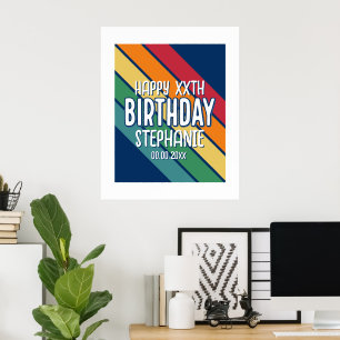 Póster Feliz cumpleaños - Añadir año y nombre con franjas