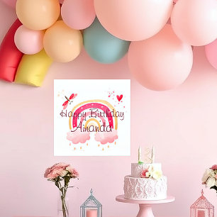 Póster Feliz cumpleaños, arcoiris rosa personalizado