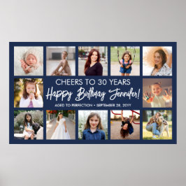 Póster Feliz cumpleaños, azul de la marina de Collage de