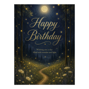 Póster Feliz Cumpleaños Bosque Encantado Luciérnaga Bajo 