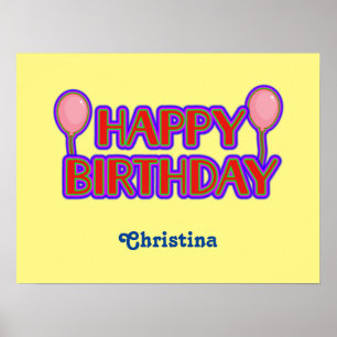 Póster Feliz cumpleaños brillante texto con nombre