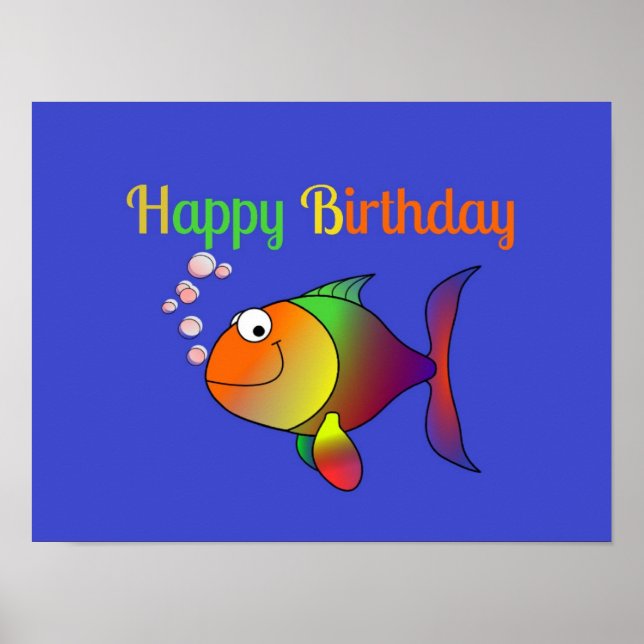 Póster Feliz cumpleaños, burbujas y peces, (Frente)