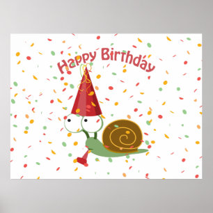 Póster ¡Feliz cumpleaños! Caracol Confetti