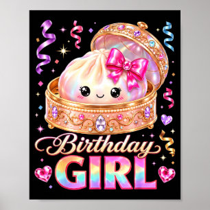 Póster Feliz cumpleaños chica kawaii albóndiga anime cump