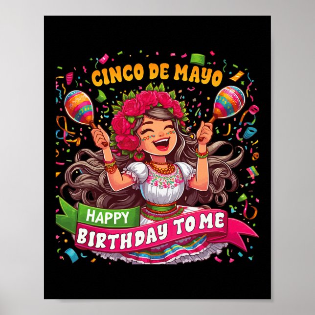Póster Feliz Cumpleaños Cinco De Mayo Para Mi Fiesta Mexi (Frente)