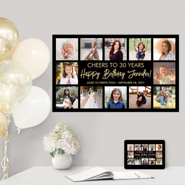 Póster Feliz cumpleaños Collage de fotos moderno negro y  (Subido por el creador)