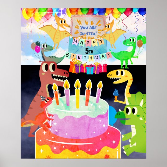 Póster Feliz cumpleaños con dinosaurios (Frente)