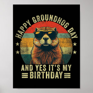 Póster Feliz cumpleaños del Día de la Marmota con S