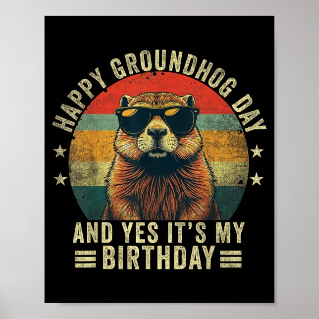 Póster Feliz cumpleaños del Día de la Marmota con S (Frente)