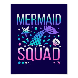 Póster Feliz Cumpleaños Diseño de Fiesta de Sirenas en el