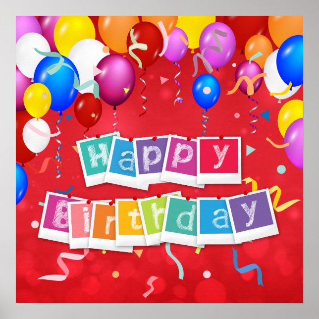 Póster Feliz cumpleaños, diversión y fiesta, (Frente)