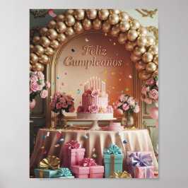 Póster “Feliz Cumpleaños” Elegant Pink & Gold Birthday