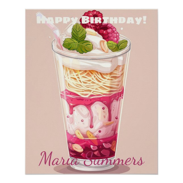 Póster Feliz Cumpleaños Falooda Helado Kawaii Cartoon  (Anverso)