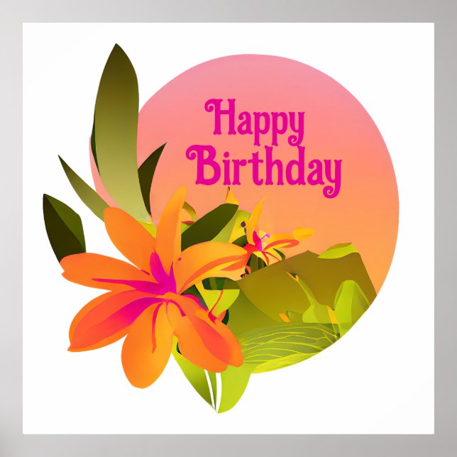 Póster Feliz cumpleaños Floral Wreath (Frente)
