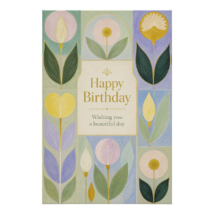 Póster Feliz Cumpleaños Flores Botánicas Modernas en Past