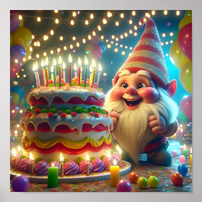 Póster Feliz cumpleaños Gnome (Frente)