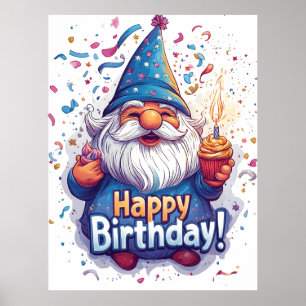 Póster Feliz Cumpleaños Gnomo: Diseño Caprichoso de Cumpl