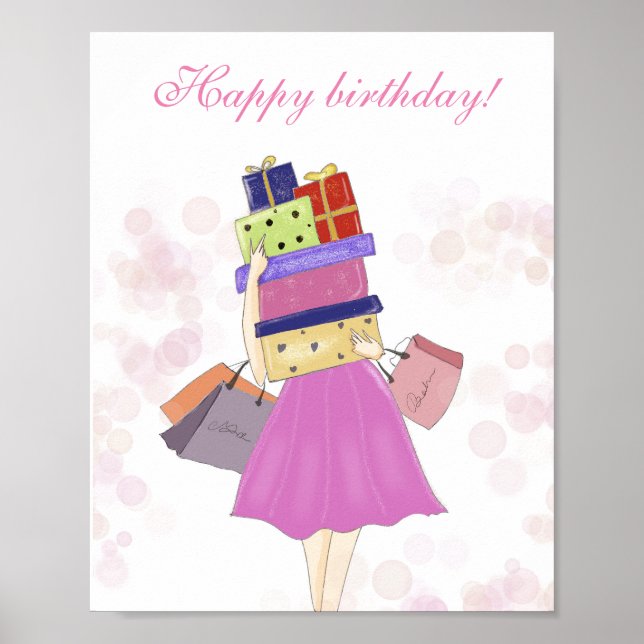 Póster Feliz cumpleaños, ilustracion de la moda (Frente)