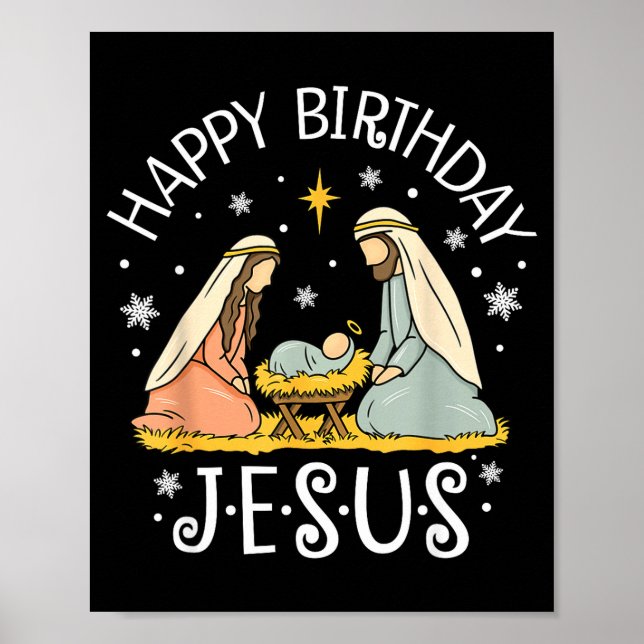 Póster Feliz Cumpleaños Jesús Suéter Feo de Navidad Crist (Frente)